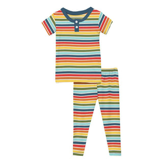 KicKee Pants Boy's Print Short Sleeve Henley Pajama Set - Groovy Stripe