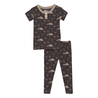 KicKee Pants Boy's Print Short Sleeve Henley Pajama Set - Midnight Mushrooms