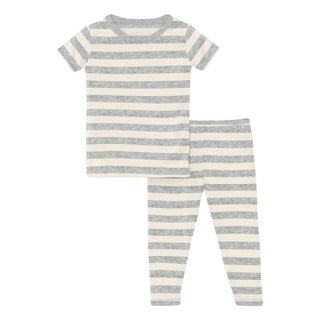 KicKee Pants Boy's Print Short Sleeve Pajama Set - Heathered Mist Sweet Stripe