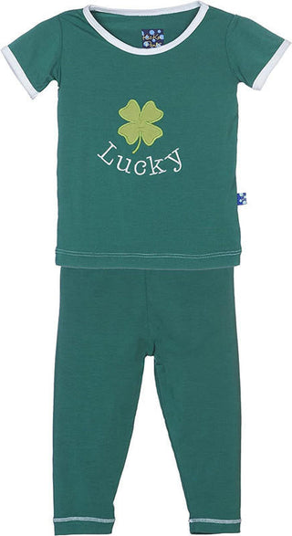 KicKee Pants Boy's Print Short Sleeve Pajama Set - Shady Glade Lucky Clover