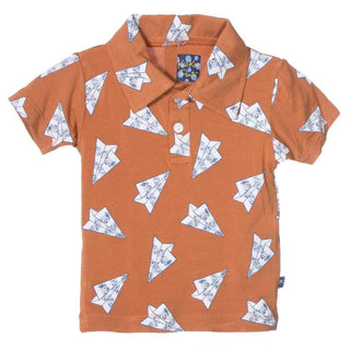 KicKee Pants Boys Print Short Sleeve Polo, Copper Paper Airplanes