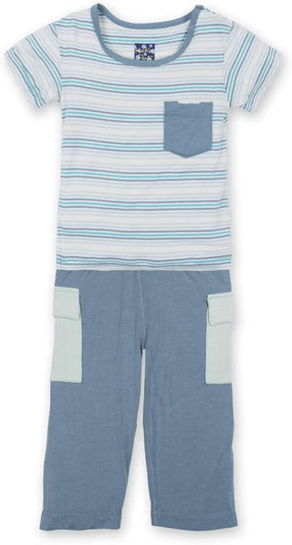 KicKee Pants Boy's Print Short Sleeve Tee with Pocket & Cargo Pant Outfit Set - Boy Desert Stripe