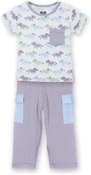 KicKee Pants Boy's Print Short Sleeve Tee with Pocket & Cargo Pant Outfit Set - Natural Desert Fox