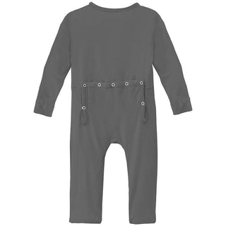 KicKee Pants Boy's Solid Bamboo Coverall with 2-Way Zipper - Pewter