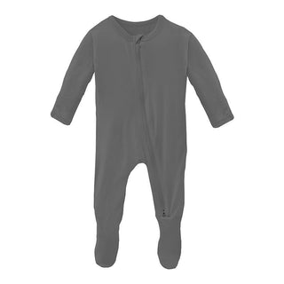 KicKee Pants Boy's Solid Bamboo Footie with 2-Way Zipper - Pewter