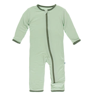 KicKee Pants Boy's Solid Coverall with Zipper - Aloe with Succulent