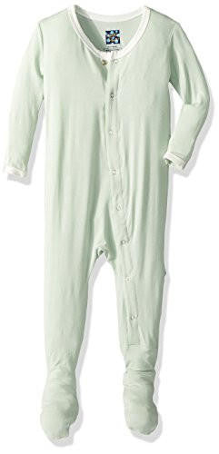 KicKee Pants Boy's Solid Footie with Snaps - Aloe with Natural