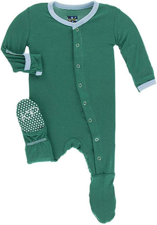 KicKee Pants Boy's Solid Footie with Snaps - Shady Glade with Pond