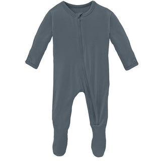 Boy's Solid Bamboo Footie with Zipper - Slate Baby & Toddler Sleepwear
