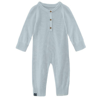 Boy's Solid Bamboo Knitted Henley Romper - Illusion Blue Baby One-Pieces