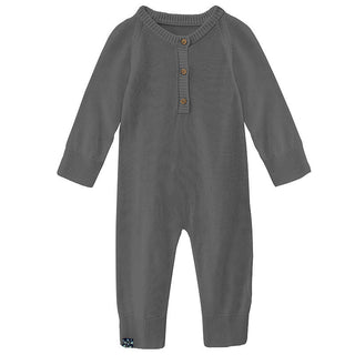 KicKee Pants Boys Solid Knitted Henley Romper - Pewter