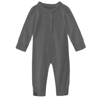Boy's Solid Bamboo Knitted Henley Romper - Pewter Baby One-Pieces
