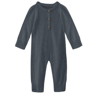 KicKee Pants Boys Solid Knitted Henley Romper - Slate CF21