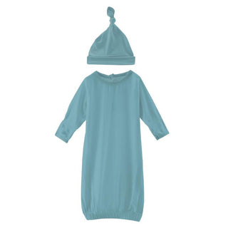 KicKee Pants Boys Solid Layette Gown and Single Knot Hat Set - Glacier RT