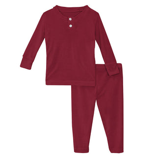 KicKee Pants Boys Solid Long Sleeve Henley Pajama Set - Crimson