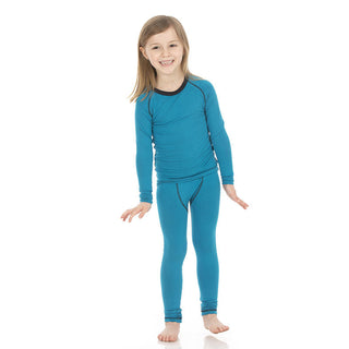 KicKee Pants Boys Solid Long Sleeve Sport Pajama Set - Cerulean Blue with Deep Space