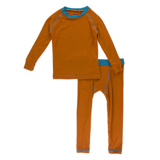 KicKee Pants Boys Solid Long Sleeve Sport Pajama Set - Harvest with Cerulean Blue