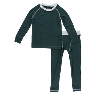 KicKee Pants Boys Solid Long Sleeve Sport Pajama Set - Pine with Illusion Blue