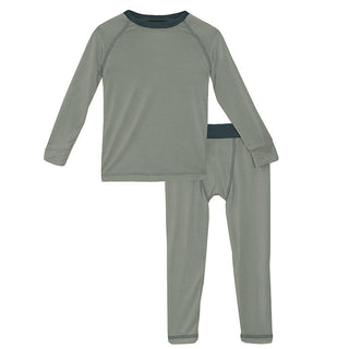 KicKee Pants Boys Solid Long Sleeve Sport Pajama Set - Silver Sage with Pine