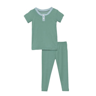 KicKee Pants Boys Solid Short Sleeve Henley Pajama Set - Shore with Spring Sky TSS22