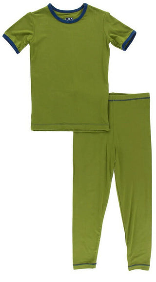 KicKee Pants Boys Solid Short Sleeve Pajama Set - Grasshopper with Navy
