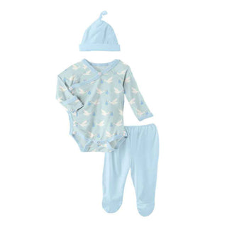 KicKee Pants Celebration Kimono Newborn Gift Set with Elephant Gift Box - Spring Sky Stork