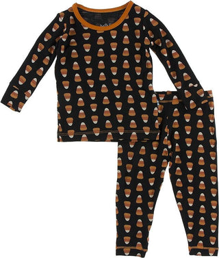 KicKee Pants Celebration Print Bamboo Long Sleeve Pajama Set - Midnight Candy Corn