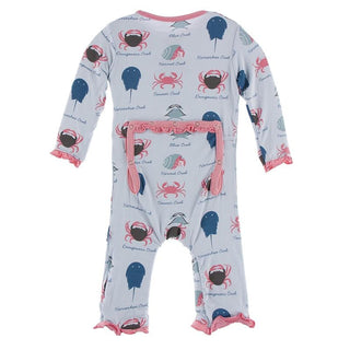 KicKee Pants Classic Ruffle Coverall with Zipper - Dew Crab Types