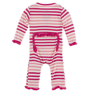 KicKee Pants Classic Ruffle Coverall with Zipper - Forest Fruit Stripe