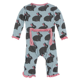 KicKee Pants Classic Ruffle Coverall with Zipper - Jade Forest Rabbit