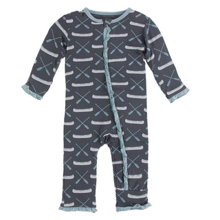 KicKee Pants Classic Ruffle Coverall with Zipper - Stone Paddles and Canoe