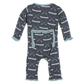 KicKee Pants Classic Ruffle Coverall with Zipper - Stone Paddles and Canoe
