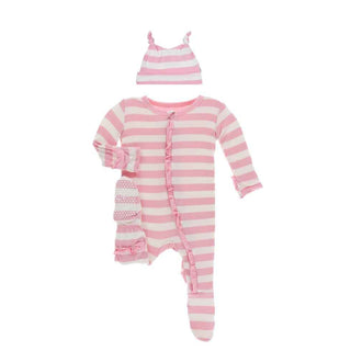 KicKee Pants Classic Ruffle Footie and Hat Gift Set - Lotus Stripe