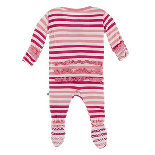 KicKee Pants Classic Ruffle Footie with Zipper - Forest Fruit Stripe