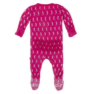 KicKee Pants Classic Ruffle Footie with Zipper - Prickly Pear Mini Seahorses