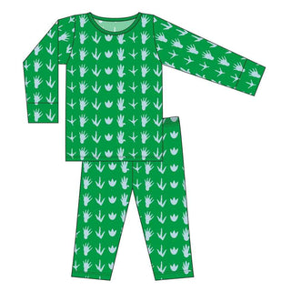 KicKee Pants Custom Print Long Sleeve Pajama Set - Dino Tracks with Fern