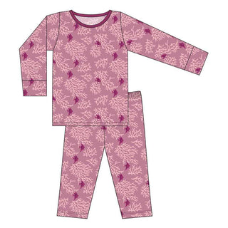 KicKee Pants Custom Print Long Sleeve Pajama Set - Pegasus Coral Fans