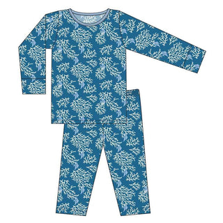 KicKee Pants Custom Print Long Sleeve Pajama Set - Twilight Coral Fans