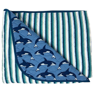 KicKee Pants Custom Print Quilted Throw Blanket, Dino Stripe and Parisian Blue Orca - One Size 15ANV