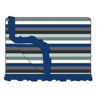 KicKee Pants CUSTOM Print Ruffle Double Layer Throw Blanket - Zoology Stripe with Zoology Stripe Reverse and Flag Blue Trim, One Size