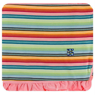KicKee Pants Custom Print Ruffle Toddler Blanket - Cancun Strawberry Stripe with Strawberry Ruffle and Backing, One Size