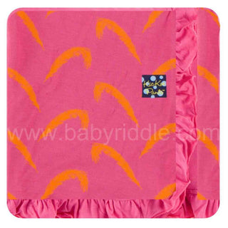 KicKee Pants Custom Print Ruffle Toddler Blanket - Carnival Feathers with Flamingo Trim and Backing, One Size