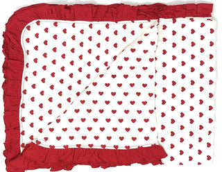 KicKee Pants Custom Print Ruffle Toddler Blanket - Natural Hearts with Natural Hearts Reverse and Crimson Ruffle - One Size