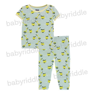 KicKee Pants Custom Print Short Sleeve Pajama Set - Spring Sky Scooter and Lime Blossom