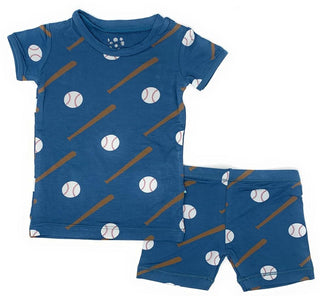 KicKee Pants Custom Print Short Sleeve Pajama Set with Shorts - Deep Sea Baseball with Deep Sea