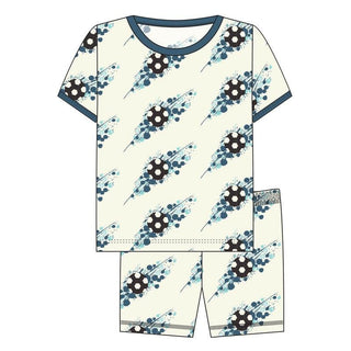 KicKee Pants Custom Print Short Sleeve Pajama Set with Shorts - Natural Soccer Splash with Deep Sea
