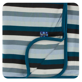 KicKee Pants Custom Print Toddler Blanket - Meteorology Stripe with Meteorology Stripe Backing and Heritage Blue Trim, One Size
