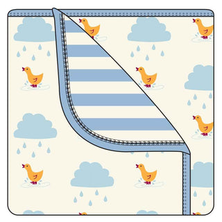 KicKee Pants Custom Print Toddler Blanket - Natural Puddle Duck with Essential Pond Stripe Backing and Pond Trim, One Size
