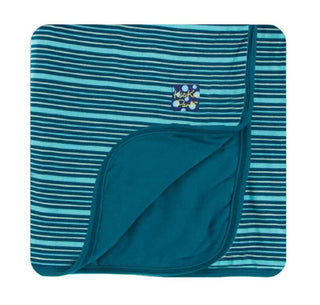 KicKee Pants Custom Print Toddler Blanket - Shining Sea Stripe with Heritage Blue Backing, One Size
