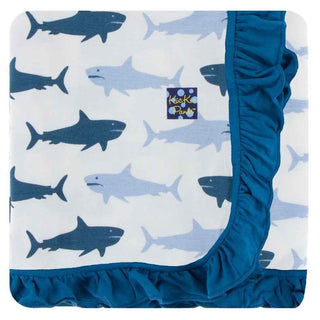 Custom Ruffle Toddler Blanket - Natural Megalodon, One Size KicKee Pants